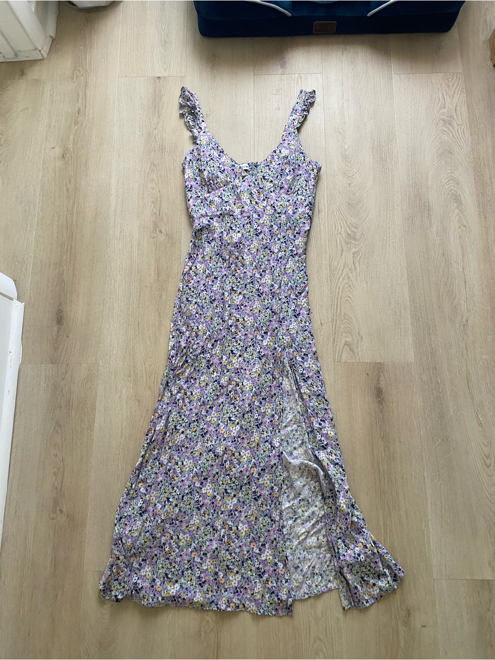 Zara Floral Lavender Midi Dress with Ruffle Straps